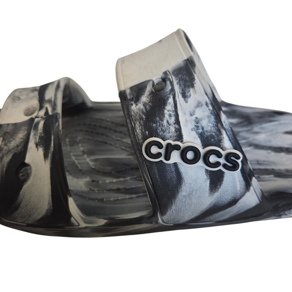 Crocs Classic Marbled 2-strap Sandals Slides Black White, women's sz 8 Tie-dye - Picture 3 of 12